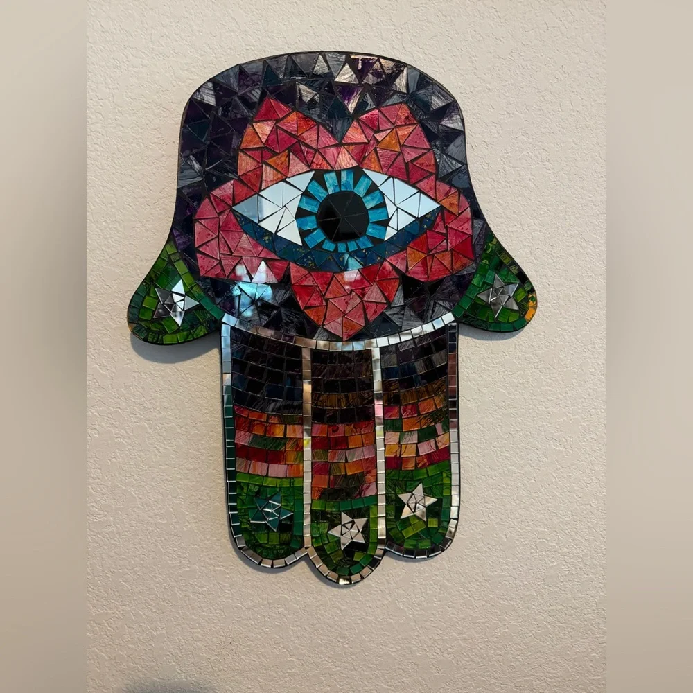 Large Hamsa Hand Mosaic Wall Hanging, 19.75